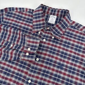 Brooks Brothers 1818 Men Plaid Button Down Shirt XL Long Sleeve  Red Blue Gray